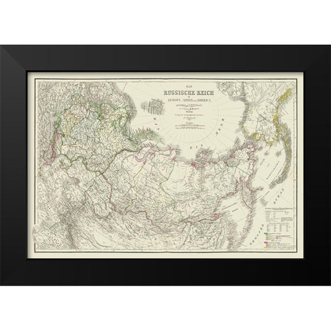 Russian Empire in Europe Asia America Russia Black Modern Wood Framed Art Print by Kiepert