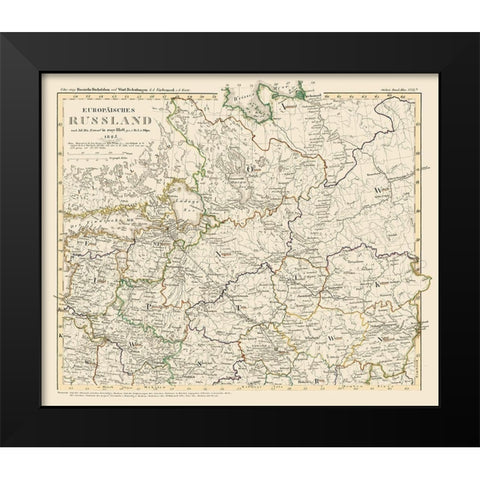 Europe Russia - Stieler 1850 Black Modern Wood Framed Art Print by Stieler