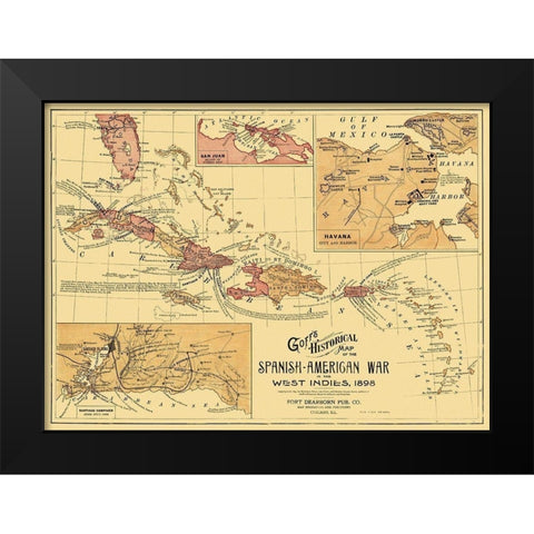 Spanish American War West Indies Caribbean Black Modern Wood Framed Art Print by Goff