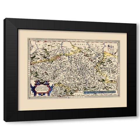 Saxony Germany - Ortelius 1598 Black Modern Wood Framed Art Print with Double Matting by Ortelius
