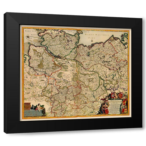 Saxony Germany - De Wit 1688 Black Modern Wood Framed Art Print with Double Matting by De Wit