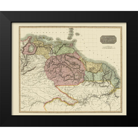 South America Caracas Venezuela Guyana Black Modern Wood Framed Art Print by Thomson