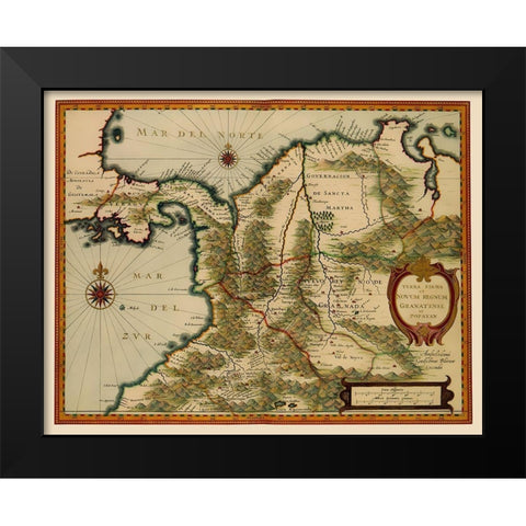 Northwestern South America - Jansson 1630 Black Modern Wood Framed Art Print by Jansson