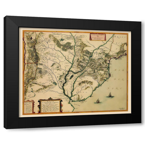 Southern Coast South America - Blaeu 1662 Black Modern Wood Framed Art Print by Blaeu