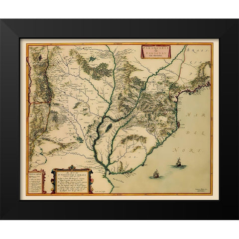 Southern Coast South America - Blaeu 1662 Black Modern Wood Framed Art Print by Blaeu
