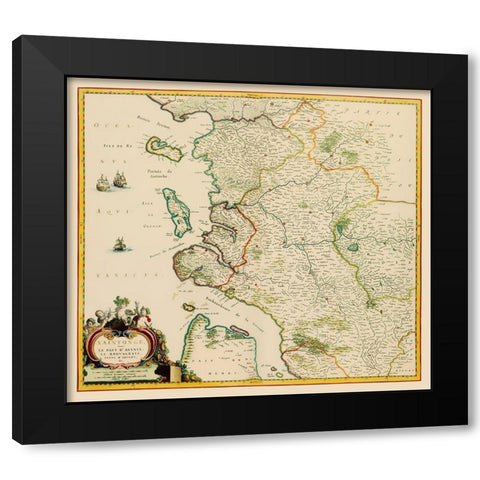 Saintonge Province France - Blaeu 1662 Black Modern Wood Framed Art Print by Blaeu
