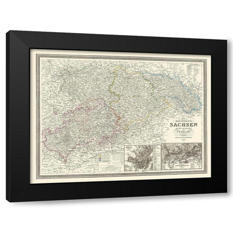 Saxony Province Germany - Weiland 1856 Black Modern Wood Framed Art Print with Double Matting by Weiland