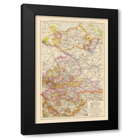 Saxony Mecklenburg Region Germany - Velhagen 1881 Black Modern Wood Framed Art Print with Double Matting by Velhagen