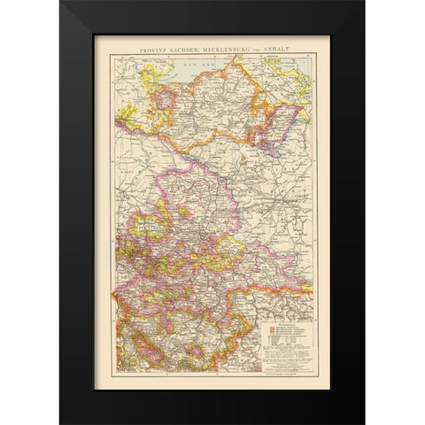 Saxony Mecklenburg Region Germany - Velhagen 1881 Black Modern Wood Framed Art Print by Velhagen