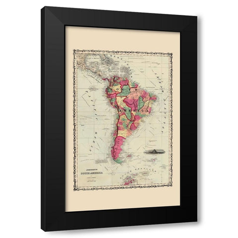 South America - Johnson 1860 Black Modern Wood Framed Art Print by Johnson