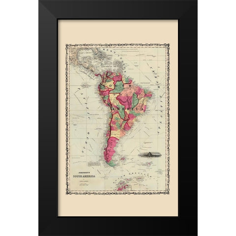 South America - Johnson 1860 Black Modern Wood Framed Art Print by Johnson