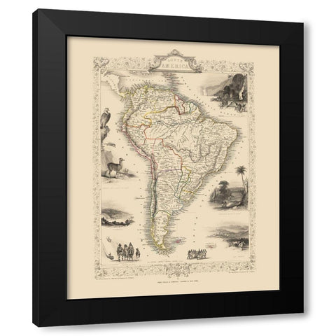 South America - Tallis 1851 Black Modern Wood Framed Art Print by Tallis