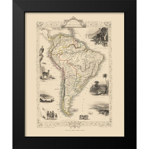 South America - Tallis 1851 Black Modern Wood Framed Art Print by Tallis