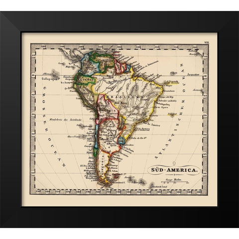 South America - Stieler 1852 Black Modern Wood Framed Art Print by Stieler