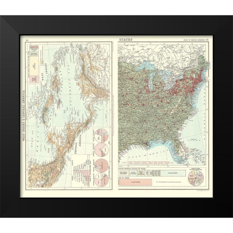 Trade Charts West Indies Central America Black Modern Wood Framed Art Print by Bartholomew