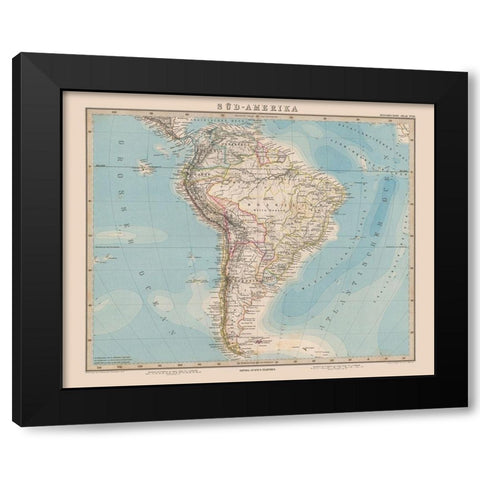 South America - Stieler 1885 Black Modern Wood Framed Art Print by Stieler