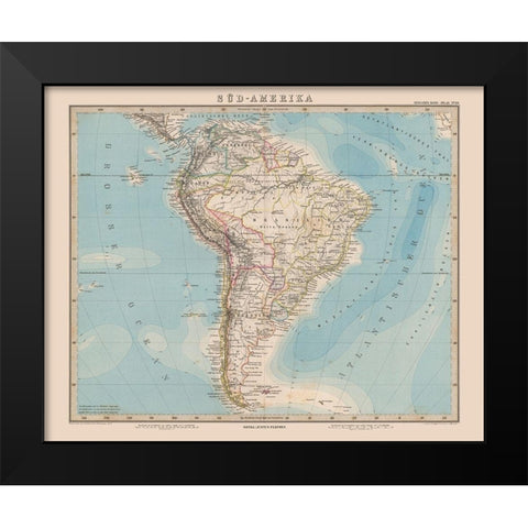 South America - Stieler 1885 Black Modern Wood Framed Art Print by Stieler
