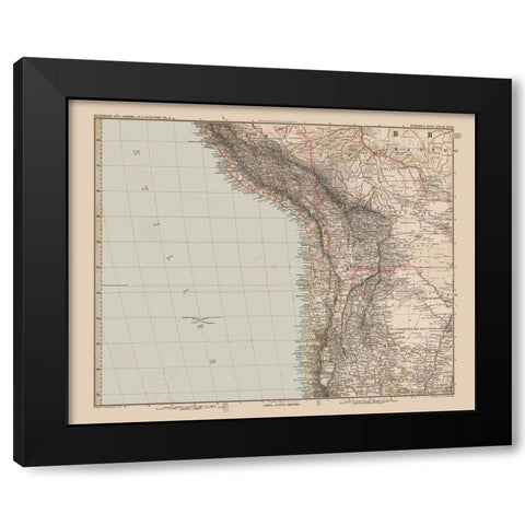 Andes Region South America - Stieler 1885 Black Modern Wood Framed Art Print with Double Matting by Stieler