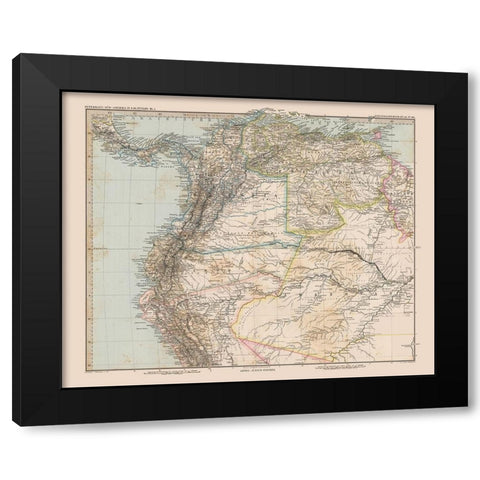 North South America - Stieler 1885 Black Modern Wood Framed Art Print by Stieler