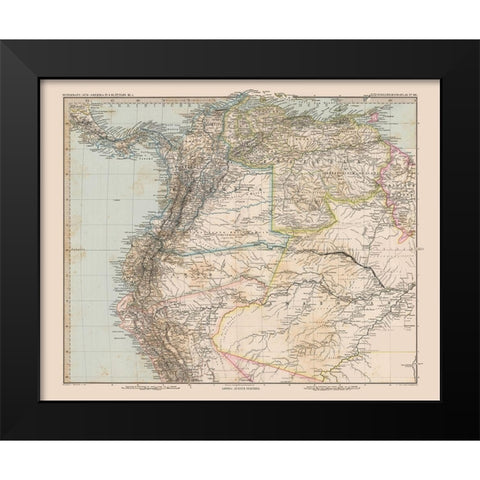 North South America - Stieler 1885 Black Modern Wood Framed Art Print by Stieler