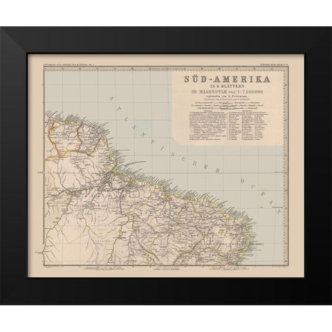 South America Brazil Suriname - Stieler 1885 Black Modern Wood Framed Art Print by Stieler
