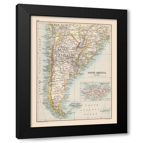 South America Argentina Bolivia Chile Uruguay Black Modern Wood Framed Art Print with Double Matting by Bartholomew