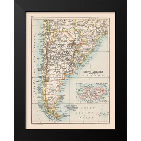 South America Argentina Bolivia Chile Uruguay Black Modern Wood Framed Art Print by Bartholomew