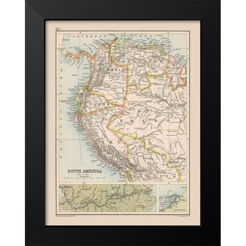 Southwest Central America - Bartholomew 1892 Black Modern Wood Framed Art Print by Bartholomew