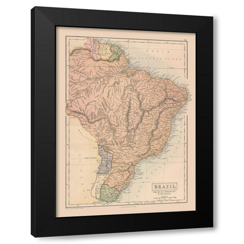 South America Brazil Uruguay Paraguay Guayana Black Modern Wood Framed Art Print with Double Matting by Black