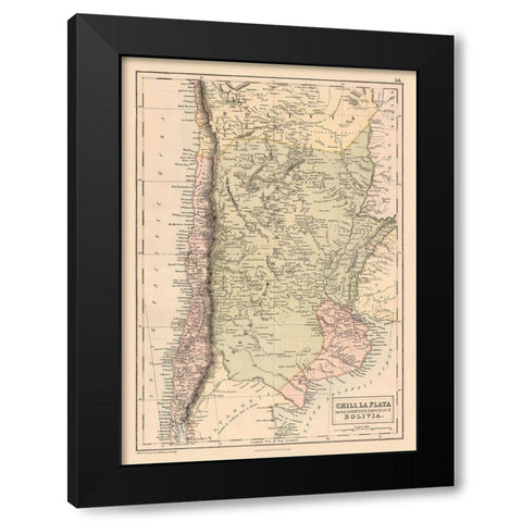 South America Argentina Bolivia Chile - Black 1867 Black Modern Wood Framed Art Print with Double Matting by Black