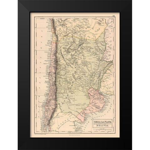South America Argentina Bolivia Chile - Black 1867 Black Modern Wood Framed Art Print by Black
