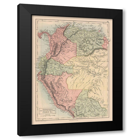 South America Venezuela Colombia Ecuador Peru Black Modern Wood Framed Art Print with Double Matting by Black