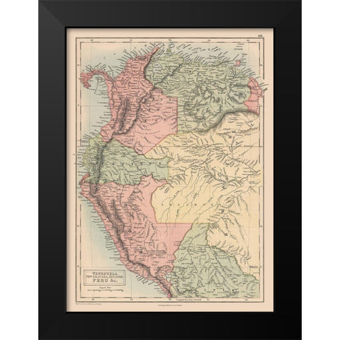 South America Venezuela Colombia Ecuador Peru Black Modern Wood Framed Art Print by Black