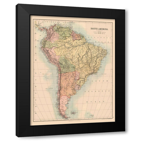 South America - Black 1867 Black Modern Wood Framed Art Print with Double Matting by Black
