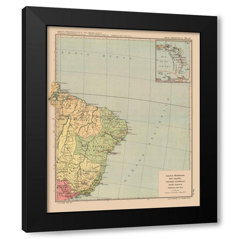Southeastern South America - Streit 1913 Black Modern Wood Framed Art Print by Streit