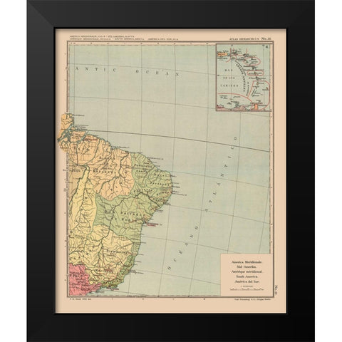 Southeastern South America - Streit 1913 Black Modern Wood Framed Art Print by Streit