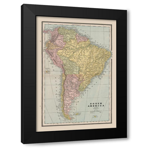 South America - Cram 1888 Black Modern Wood Framed Art Print with Double Matting by Cram