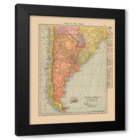 Southern South America - Hammond 1910 Black Modern Wood Framed Art Print by Hammond