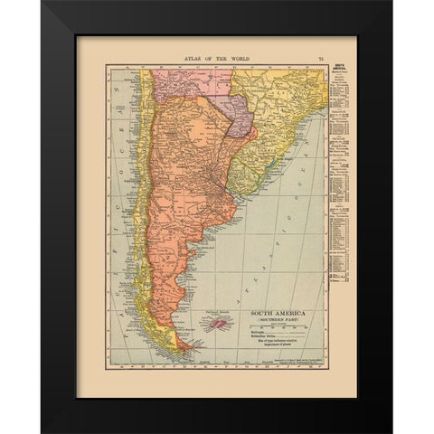 Southern South America - Hammond 1910 Black Modern Wood Framed Art Print by Hammond