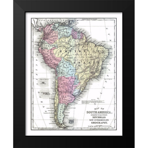 South America - Mitchell 1877 Black Modern Wood Framed Art Print by Mitchell