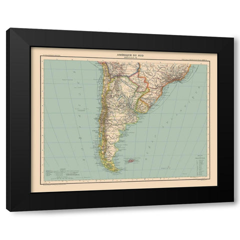 Southern South America - Schrader 1908 Black Modern Wood Framed Art Print by Schrader