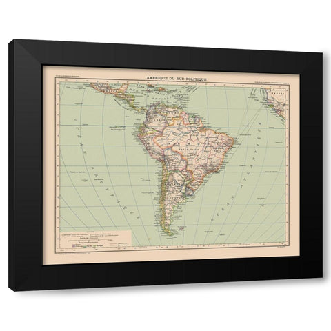 South America Political - Schrader 1908 Black Modern Wood Framed Art Print by Schrader