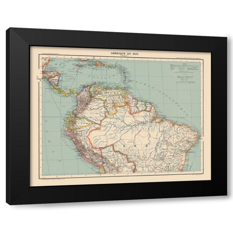 North South America - Schrader 1908 Black Modern Wood Framed Art Print by Schrader