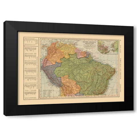 North South America - Reynold 1921 Black Modern Wood Framed Art Print with Double Matting by Reynold