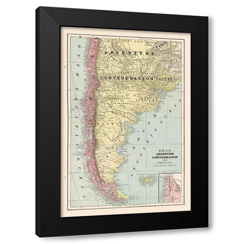South America Chile Argentina Uruguay - Cram 1892 Black Modern Wood Framed Art Print with Double Matting by Cram