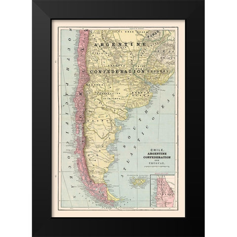 South America Chile Argentina Uruguay - Cram 1892 Black Modern Wood Framed Art Print by Cram