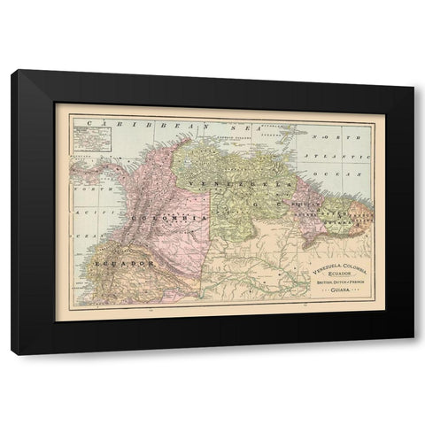 South America Venezuela Ecuador Guiana Colombia Black Modern Wood Framed Art Print with Double Matting by Cram