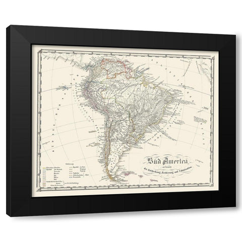 South America - Spruner 1855 Black Modern Wood Framed Art Print by Spruner