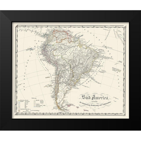 South America - Spruner 1855 Black Modern Wood Framed Art Print by Spruner