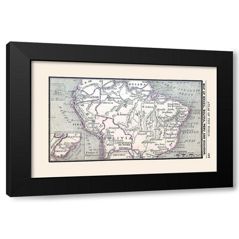 South America Brazil Bolivia Peru Ecuador Black Modern Wood Framed Art Print with Double Matting by Alden